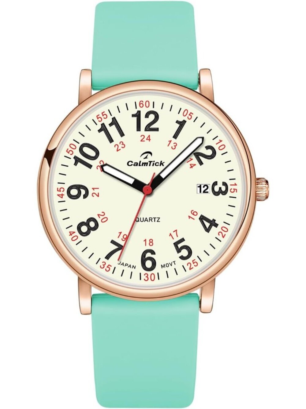 Women's Blue-Silver Metal Case Silicone Strap Luminous Date Display Wrist Watch